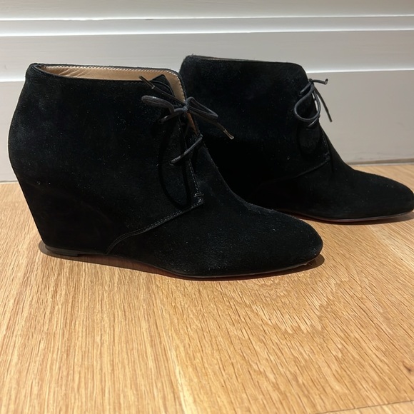 Louboutin Compacta 70 Veau Velours- Suede Wedge Booties - Picture 4 of 6